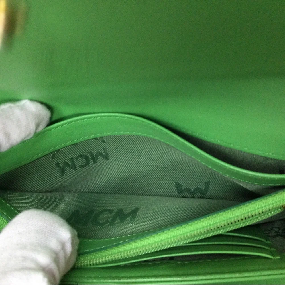 GUC MCM Green Leather Continental Wallet with Gold Accents